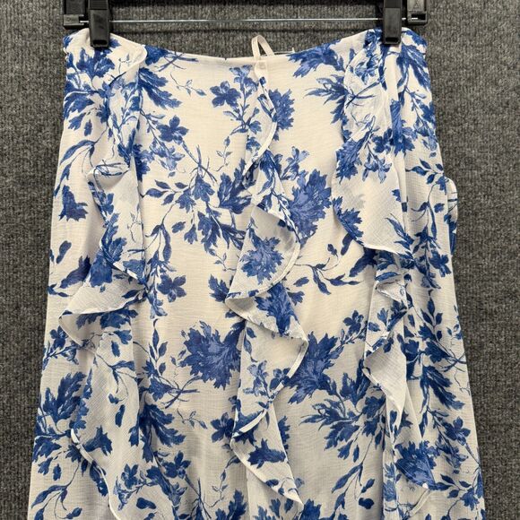 Free People Skirt Womens 6 White Blue Floral Ruffle Fairycore Romantic Angelcore - Picture 7 of 11